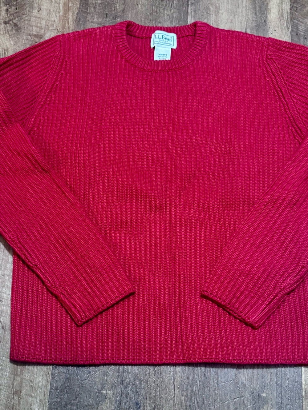 L.L. Bean Women’s Ribbed Crewneck Sweater in Bright Pink-Red